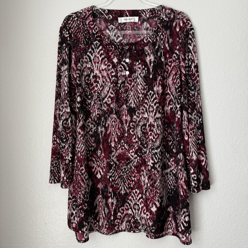 Jones Studio Red Black Tunic Top Pattern Vampire Goth Whimsigoth Women's  1X